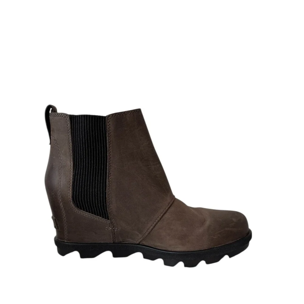 Sorel Joan of‎ Atric Wedge II Ankle Boots Waterproof Leather Brown Gray 9